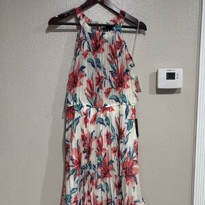 Zara Floral Pleated Mini Dress - Red and Green